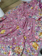 Pink Hand Embroidered Parsi Work Pure Georgette Unstitched Suit - Luxurion World