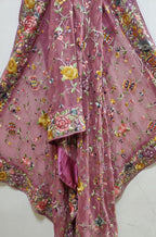 Pink Hand Embroidered Parsi Work Pure Georgette Unstitched Suit - Luxurion World