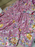 Pink Hand Embroidered Parsi Work Pure Georgette Unstitched Suit - Luxurion World