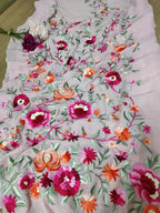 Pink Hand Embroidered Parsi Work Unstitched Kurti - Luxurion World