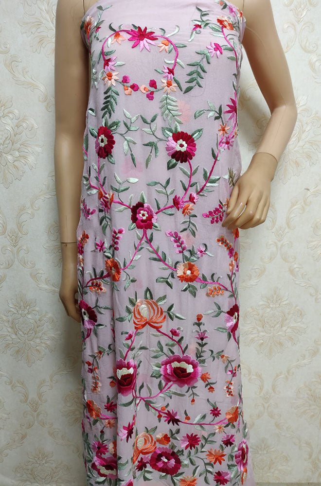 Pink Hand Embroidered Parsi Work Unstitched Kurti - Luxurion World
