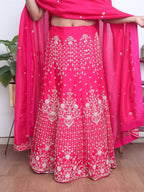 Pink Hand Embroidered Zardozi Silk Bead Work Semi Stitched Lehenga Set - Luxurion World