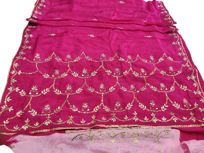 Pink Hand Gota Patti Uppada Silk Saree - Luxurion World