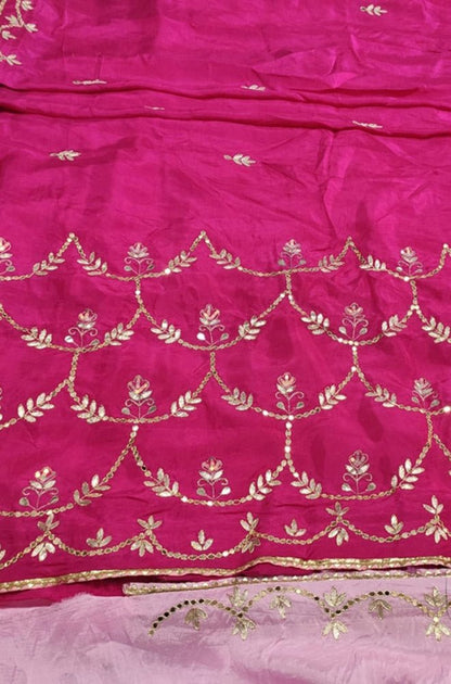 Pink Hand Gota Patti Uppada Silk Saree - Luxurion World