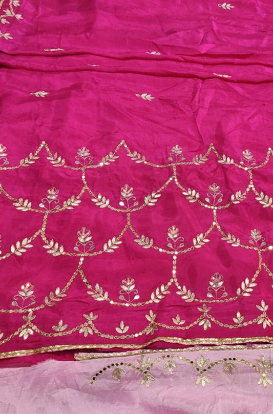Pink Hand Gota Patti Uppada Silk Saree - Luxurion World