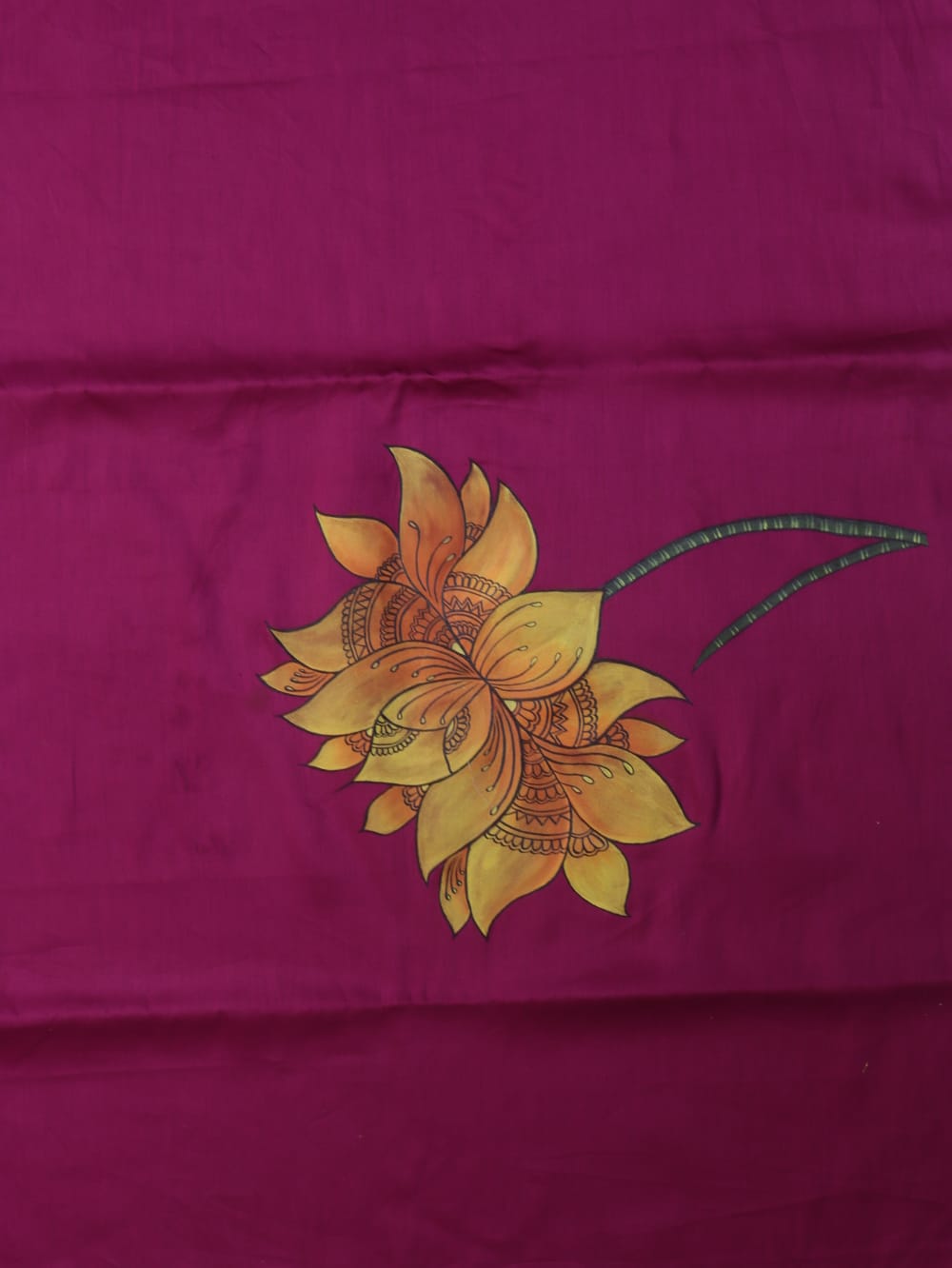 Pink Hand Painted Cotton Satin Flower Design Blouse Fabric (1 Mtr) - Luxurion World