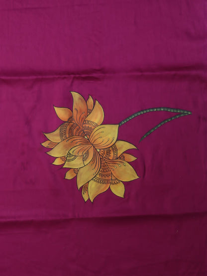 Pink Hand Painted Cotton Satin Flower Design Blouse Fabric (1 Mtr) - Luxurion World