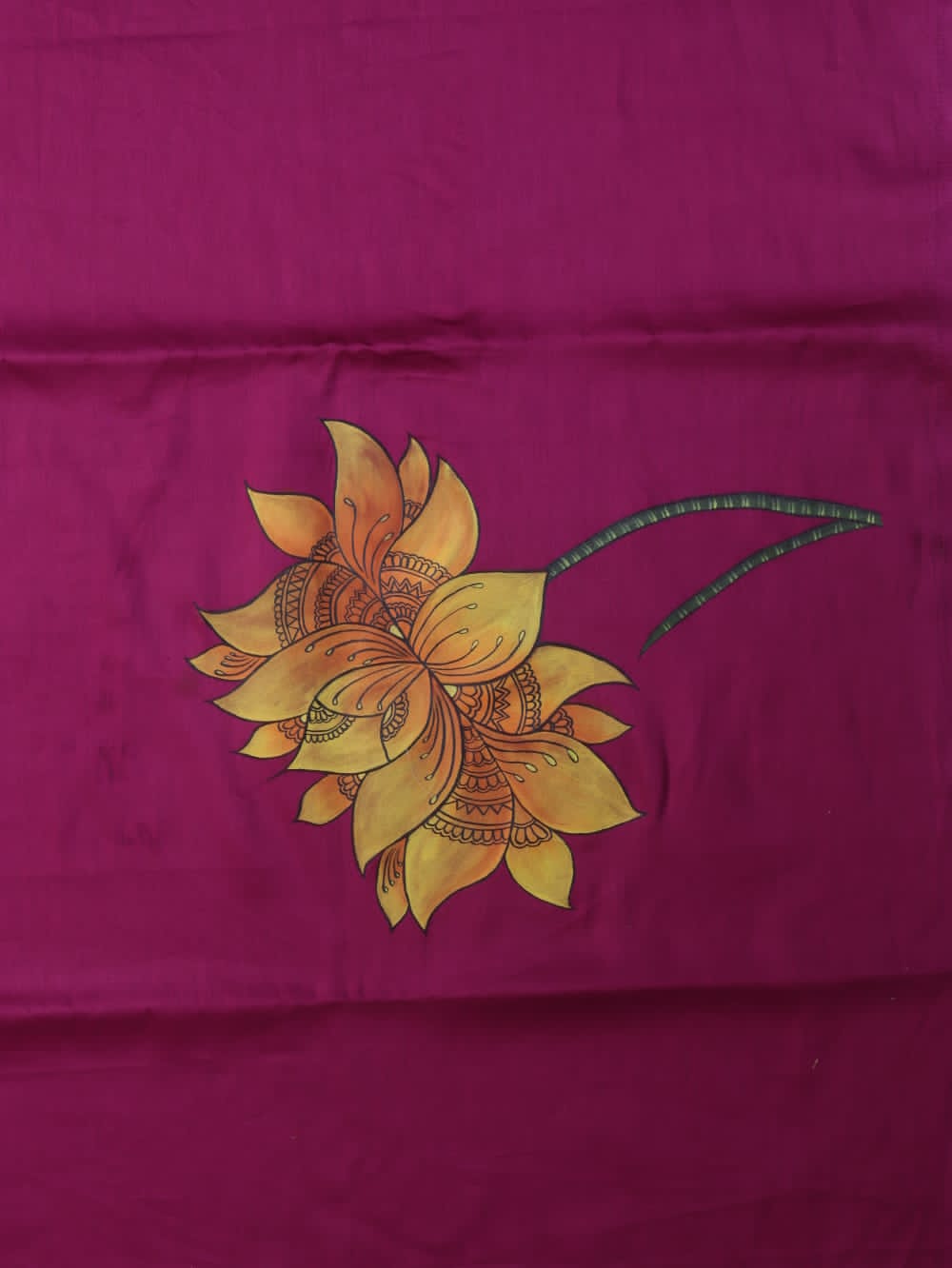 Pink Hand Painted Cotton Satin Flower Design Blouse Fabric (1 Mtr) - Luxurion World