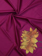 Pink Hand Painted Cotton Satin Flower Design Blouse Fabric (1 Mtr) - Luxurion World