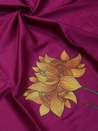 Pink Hand Painted Cotton Satin Flower Design Blouse Fabric (1 Mtr) - Luxurion World