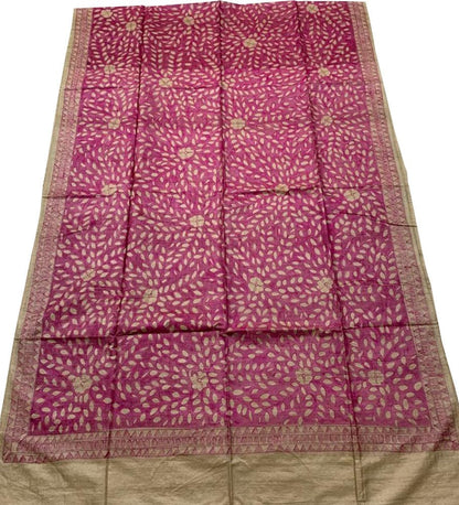 Pink Hand Painted Madhubani Tussar Silk Saree - Luxurion World