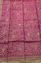 Pink Hand Painted Madhubani Tussar Silk Saree - Luxurion World
