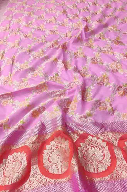 Pink Handloom Banarasi Brush Dye Pure Georgette Dupatta