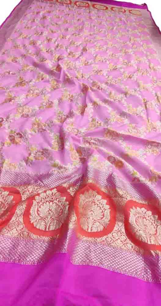 Pink Handloom Banarasi Brush Dye Pure Georgette Dupatta