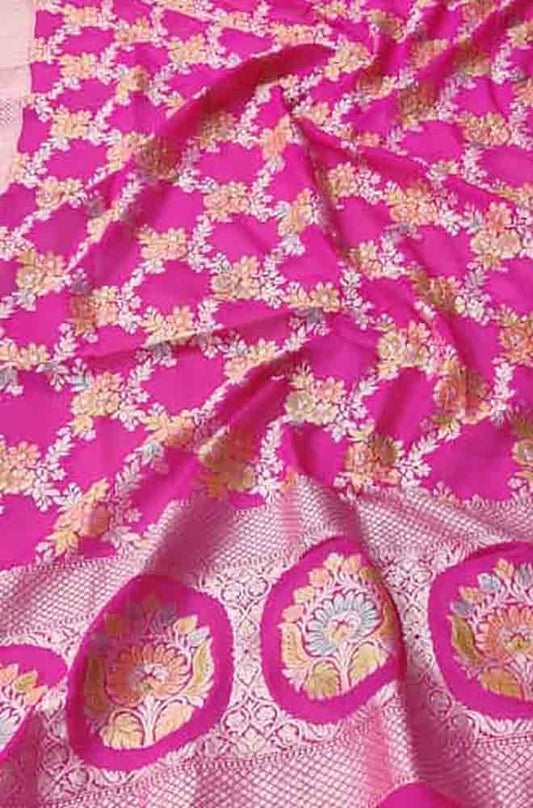 Pink Handloom Banarasi Brush Dye Pure Georgette Dupatta - Luxurion World