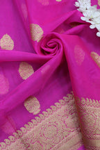 Pink Handloom Banarasi Kora Silk Fabric ( 2.5 Mtr ) - Luxurion World