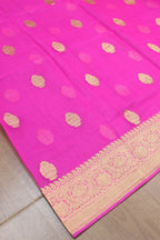 Pink Handloom Banarasi Kora Silk Fabric ( 2.5 Mtr ) - Luxurion World
