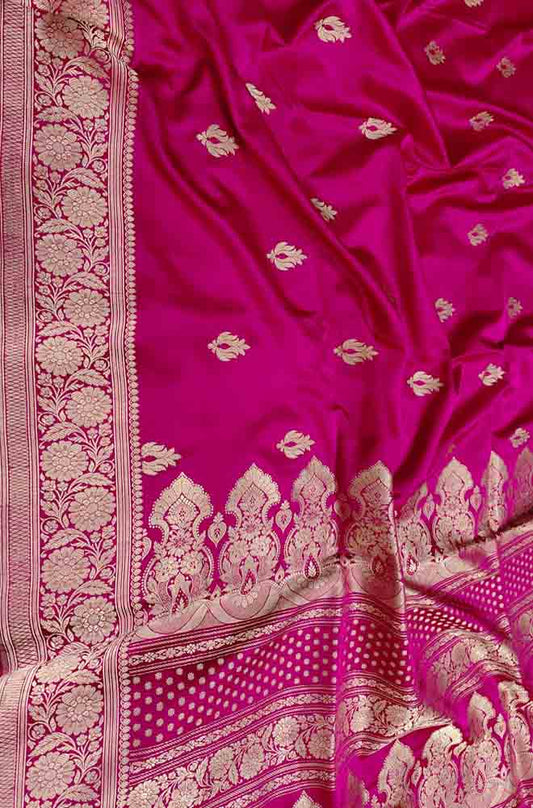 Pink Handloom Banarasi Mashru Silk Booti Design Saree - Luxurion World
