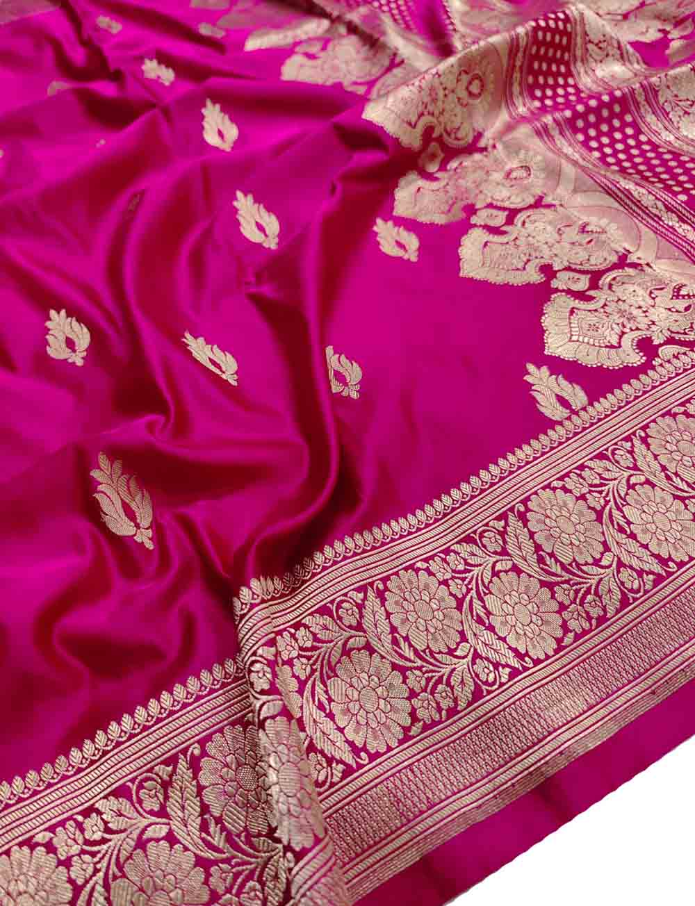 Pink Handloom Banarasi Mashru Silk Booti Design Saree