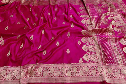 Pink Handloom Banarasi Mashru Silk Booti Design Saree - Luxurion World