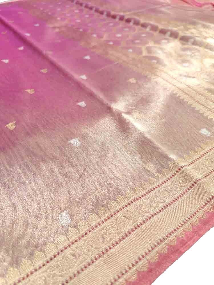 Pink Handloom Banarasi Organza Tissue Silk Saree - Luxurion World