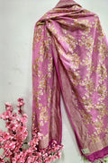 Pink Handloom Banarasi Pure Georgette Brush Dye Dupatta - Luxurion World
