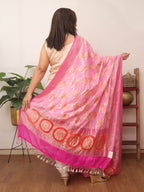 Pink Handloom Banarasi Pure Georgette Brush Dye Dupatta - Luxurion World