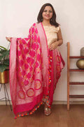 Pink Handloom Banarasi Pure Georgette Brush Dye Dupatta - Luxurion World
