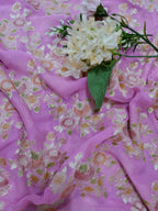 Pink Handloom Banarasi Pure Georgette Brush Dye Dupatta - Luxurion World