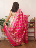 Pink Handloom Banarasi Pure Georgette Brush Dye Dupatta - Luxurion World