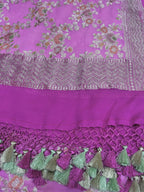 Pink Handloom Banarasi Pure Georgette Brush Dye Dupatta - Luxurion World