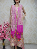Pink Handloom Banarasi Pure Georgette Georgette Brush Dye Unstitched Suit Set - Luxurion World