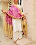 Pink Handloom Banarasi Pure Georgette Lotus Design Dupatta - Luxurion World