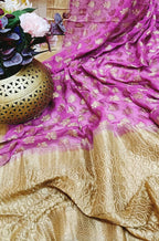 Pink Handloom Banarasi Pure Georgette Lotus Design Dupatta - Luxurion World