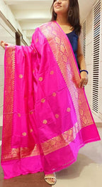 Pink Handloom Banarasi Pure Katan Silk Dupatta - Luxurion World