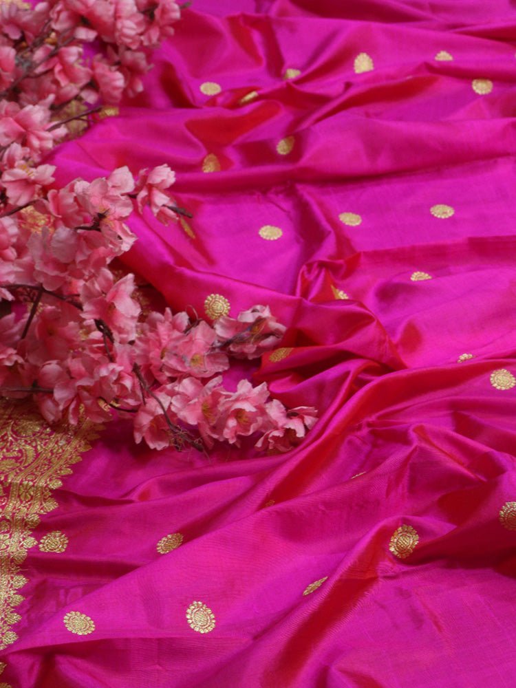 Pink Handloom Banarasi Pure Katan Silk Dupatta - Luxurion World