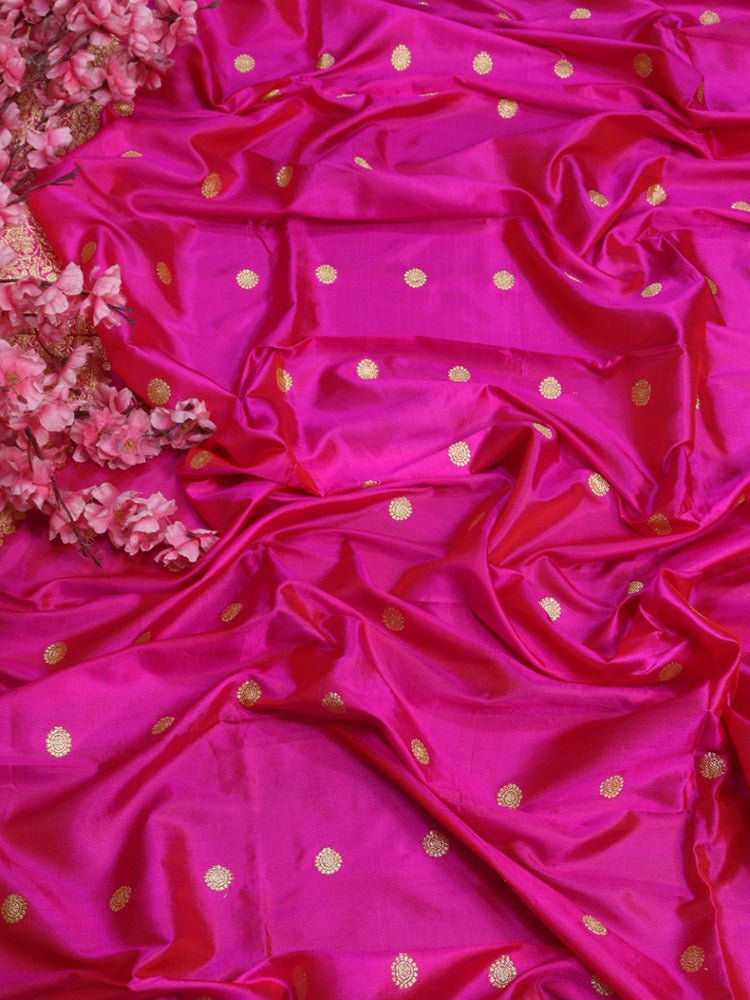 Pink Handloom Banarasi Pure Katan Silk Dupatta - Luxurion World
