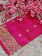 Pink Handloom Banarasi Pure Katan Silk Dupatta - Luxurion World