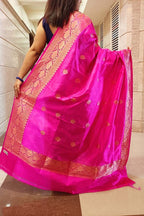 Pink Handloom Banarasi Pure Katan Silk Dupatta - Luxurion World