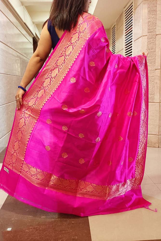 Pink Handloom Banarasi Pure Katan Silk Dupatta - Luxurion World