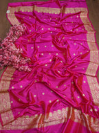 Pink Handloom Banarasi Pure Katan Silk Dupatta - Luxurion World