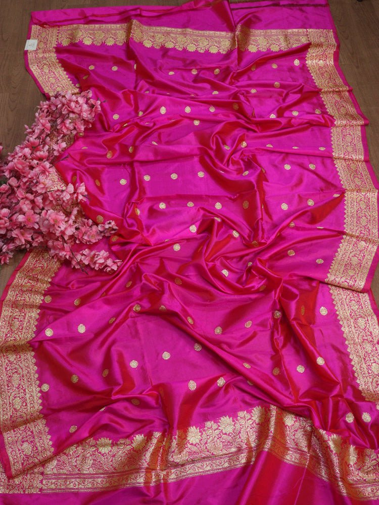 Pink Handloom Banarasi Pure Katan Silk Dupatta - Luxurion World
