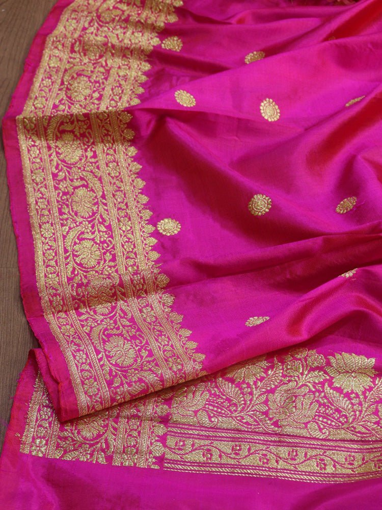 Pink Handloom Banarasi Pure Katan Silk Dupatta - Luxurion World