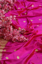 Pink Handloom Banarasi Pure Katan Silk Dupatta - Luxurion World
