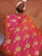 Pink Handloom Banarasi Pure Katan Silk Floral Design Fabric (0.5 Mtr) - Luxurion World