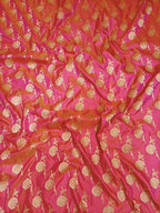 Pink Handloom Banarasi Pure Katan Silk Floral Design Fabric (0.5 Mtr) - Luxurion World