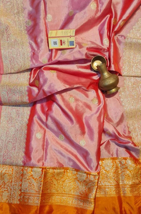 Pink Handloom Banarasi Pure Katan Silk Kadwa Dupatta - Luxurion World