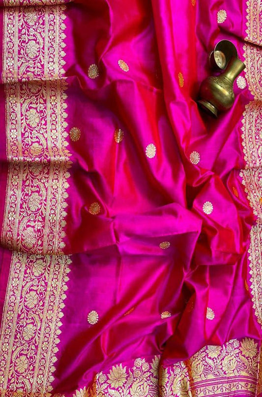 Pink Handloom Banarasi Pure Katan Silk Kadwa Dupatta - Luxurion World