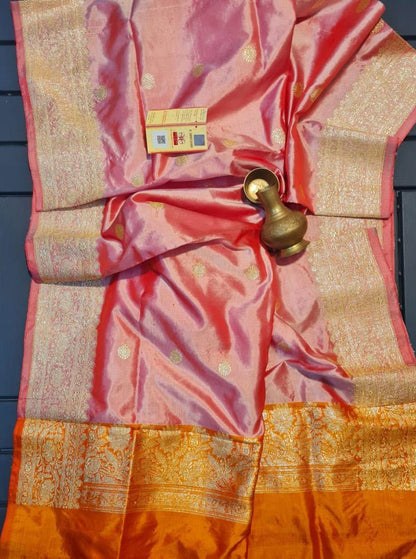 Pink Handloom Banarasi Pure Katan Silk Kadwa Dupatta