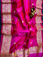 Pink Handloom Banarasi Pure Katan Silk Kadwa Dupatta - Luxurion World